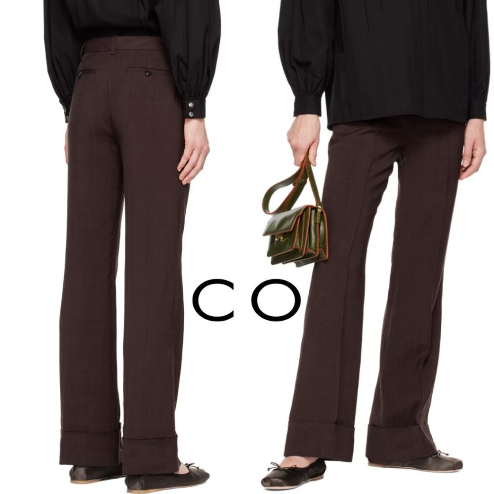 CO COLLECTION Dark Brown Cuffed Pant Trousers Viscose Linen Blend $895 28 Waist